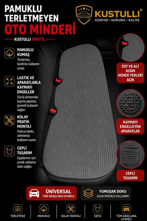 Kustulli 3'lü Pilot Terletmeyen Oto Koltuk Kilim Minder Cepli Model (Gri)
