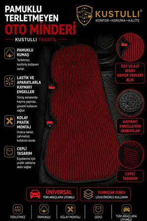 Kustulli 3'lü Pilot Terletmeyen Oto Koltuk Kilim Minder Cepli Model (Kırmızı)