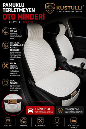 Kustulli 3'lü Pilot Terletmeyen Oto Koltuk Kilim Minder Cepli Model (Krem)