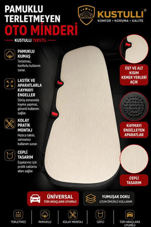 Kustulli 3'lü Pilot Terletmeyen Oto Koltuk Kilim Minder Cepli Model (Krem)