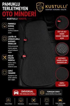 Kustulli 3'lü Pilot Terletmeyen Oto Koltuk Kilim Minder Cepli Model (Siyah)
