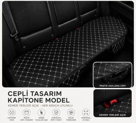 Kustulli 3'lü Pilot Kapitone Terletmeyen Oto Koltuk Minder Cepli Model (Gri)