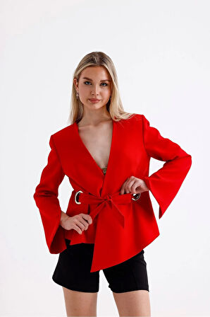 FemiChic Kırmızı Kuşaklı Ceket
