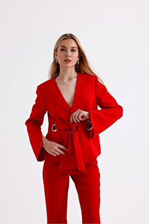 FemiChic Kırmızı Kuşaklı Ceket