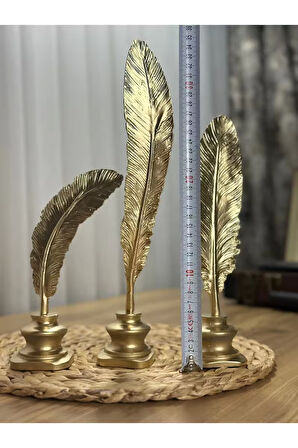 3'lü Mermerit Kuş Tüyü Gold Dekoratif Obje Seti