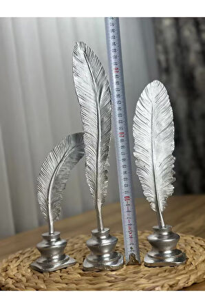 3'lü Mermerit Kuş Tüyü Gümüş Dekoratif Obje Seti