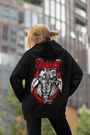 Müzik Grubu Tasarım Keçi Baskılı Unisex Oversize Slipknot Hoodie