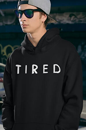 Tired Yazılı Unisex Oversize Hoodie