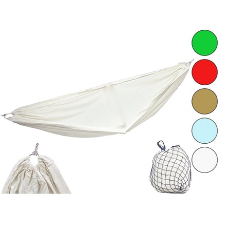 GABARDİN DOKUMA RENKLİ PAMUK KUMAŞ KAMP HAMAK 135X260CM200KG.TAŞIMA6MT İPFİLE ÇANTALI (K0)