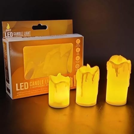 3 lü Pilli Dekoratif LED Mum Işıkları - Gerçek Alev Efektli (K0)