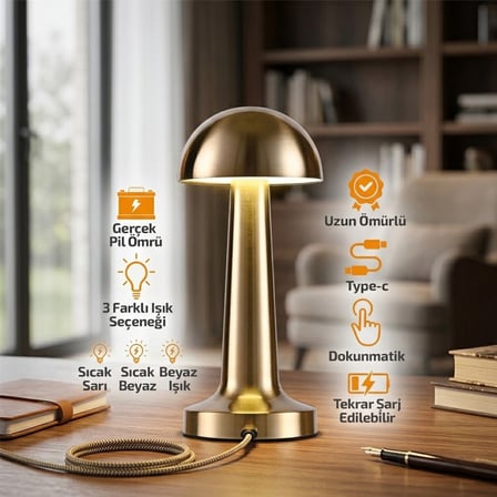 OVAL - METAL MANTAR MASA LAMBASI DOKUNMATİK - RENKLİ TYPE-C ŞARJLI 3 FONKSİYONLU YL86-1231 (K0)