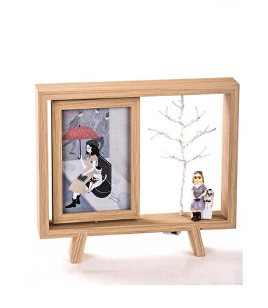 Ahşap Çerçeveli Çift Taraflı Işıklı Masaüstü Fotoğraf Çerçevesi (26.5x23.6 cm) 