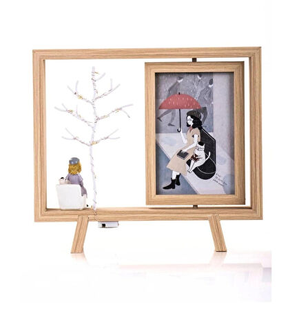 Ahşap Çerçeveli Çift Taraflı Işıklı Masaüstü Fotoğraf Çerçevesi (26.5x23.6 cm) 