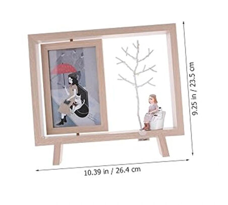 Ahşap Çerçeveli Çift Taraflı Işıklı Masaüstü Fotoğraf Çerçevesi (26.5x23.6 cm) 