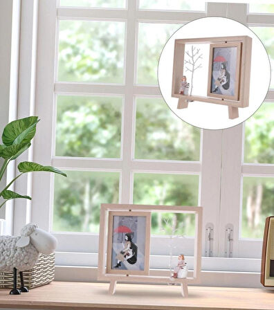 Ahşap Çerçeveli Çift Taraflı Işıklı Masaüstü Fotoğraf Çerçevesi (26.5x23.6 cm) 