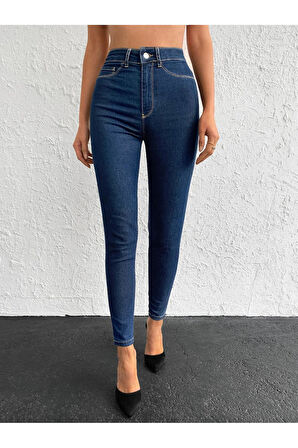 KADIN LACİVERT YÜKSEK BEL  DAR PAÇA KOT PANTOLON