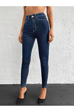 KADIN LACİVERT YÜKSEK BEL  DAR PAÇA KOT PANTOLON