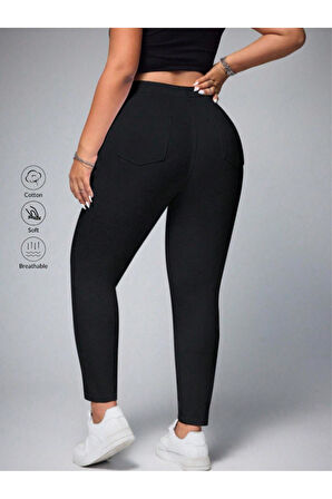 YÜKSEK BEL ARA BEDEN SİYAH KETEN DAR PAÇA KETEN PANTOLON