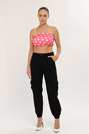 KADIN KAHVE PAÇA LASTİKLİ  KETEN KARGO PANTOLON