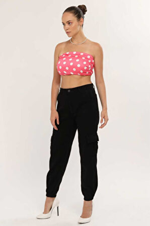 KADIN KAHVE PAÇA LASTİKLİ  KETEN KARGO PANTOLON