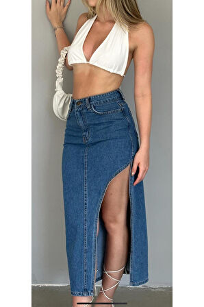 KADIN  UZUN ÖN PARÇALI  ASİMETRİK KOT ETEK