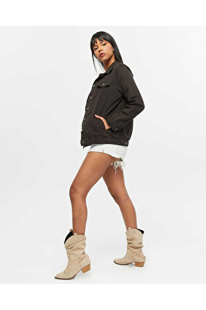 KADIN FÜME BOYFRİEND UZUN KETEN CEKET