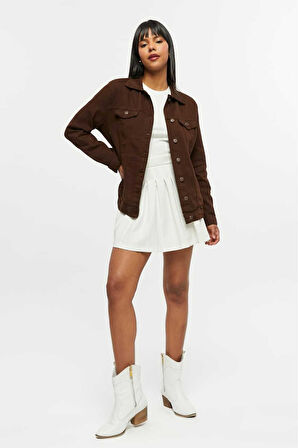 KADIN FÜME BOYFRİEND UZUN KETEN CEKET