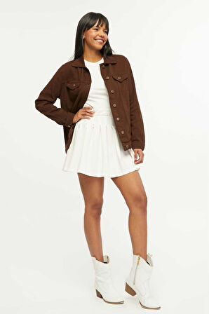 KADIN BOYFRİEND UZUN KETEN CEKET