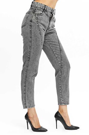 Kadın  Ön Conta Parcalı Mom Jeans Pantolon