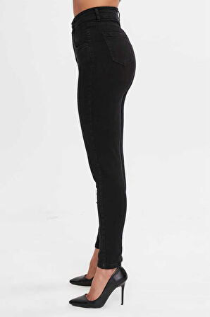 KADIN  SİYAH ÖN CONTALI LİKRALI DAR PAÇA  JEANS PANTOLON