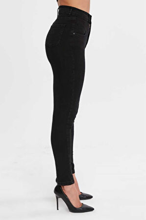 KADIN  SİYAH ÖN CONTALI LİKRALI DAR PAÇA  JEANS PANTOLON