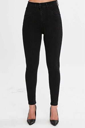 KADIN  SİYAH ÖN CONTALI LİKRALI DAR PAÇA  JEANS PANTOLON