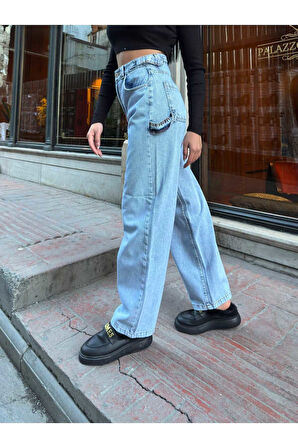 Ti̇ntli̇ Yan Tokali  Baggy  Kot  Jeans Pantolon