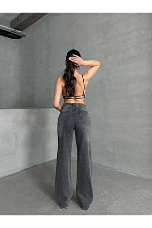 KADIN SİYAH KAR YIKAMA BOLPAÇA JEANS KOT PANTOLON