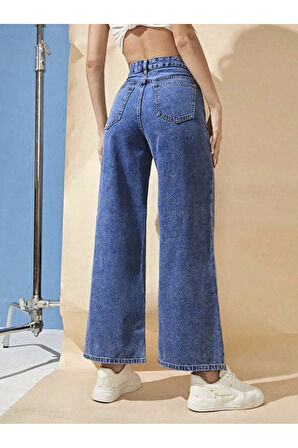 KADIN YÜKSEK BEL MAVİ BİLEK BOY BOL PAÇA JEANS PANTOLON