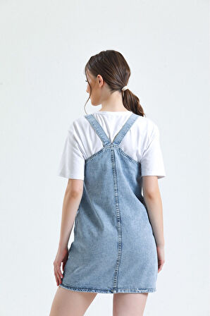 KADIN MAVİ KANGURU CEP BAHÇEVAN KOT ELBİSE