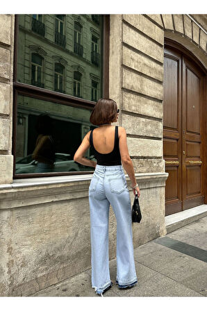 KADIN BEBE MAVİ PAÇA SÖKÜM BOL PAÇA KOT PANTOLON