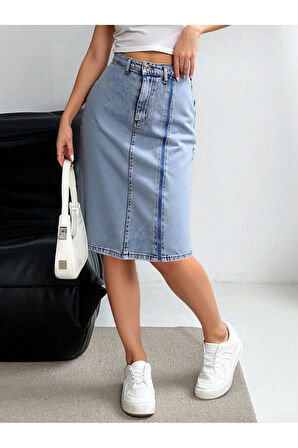 KADIN TAŞ YIKAMA ÖN FERMUAR DETAYLI KOT ETEK