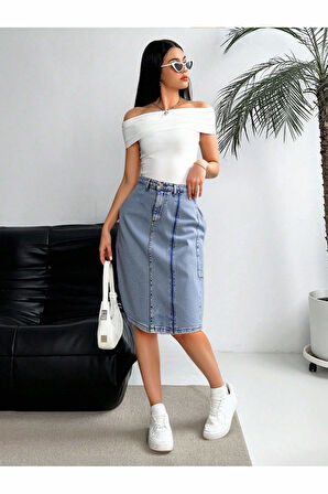 KADIN TAŞ YIKAMA ÖN FERMUAR DETAYLI KOT ETEK