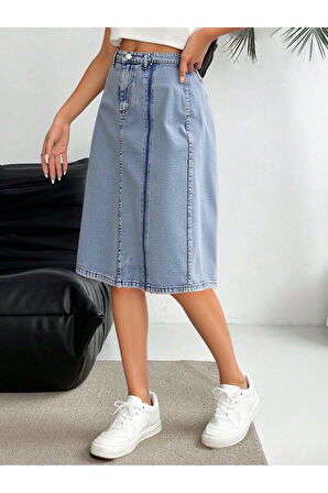 KADIN TAŞ YIKAMA ÖN FERMUAR DETAYLI KOT ETEK