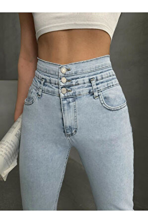 KADIN BUZ KAR 3 DÜĞME LİKRALI DAR PAÇA KOT PANTOLON