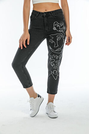 KADIN FÜME SOL BACAK NAKIŞLI BOYFRİEND MOM JEANS APNTOLON