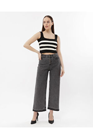 SHEVAGA KADIN FÜME 5 DÜĞME PAÇA SÖKÜM BOL PAÇA KOT PANTOLON