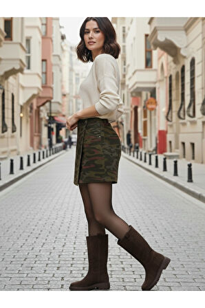 KADIN BORDO KAMUFLAJ ŞORT ETEK