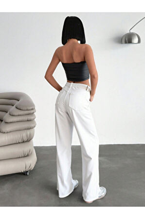 KADIN BEYAZ DİZ DETAYLI KOT PANTOLON