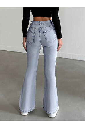 KADIN YÜKSEK BEL BUZ KAR İSPANYOL PAÇA KOT PANTOLON