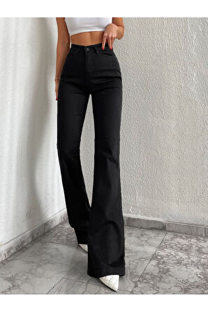 KADIN YÜKSEK BEL BUZ KAR İSPANYOL PAÇA KOT PANTOLON