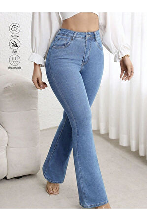 KADIN YÜKSEK BEL BUZ KAR İSPANYOL PAÇA KOT PANTOLON