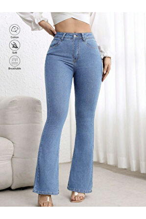 KADIN YÜKSEK BEL BUZ KAR İSPANYOL PAÇA KOT PANTOLON