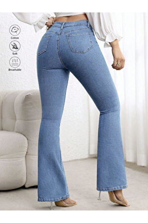 KADIN YÜKSEK BEL BUZ KAR İSPANYOL PAÇA KOT PANTOLON